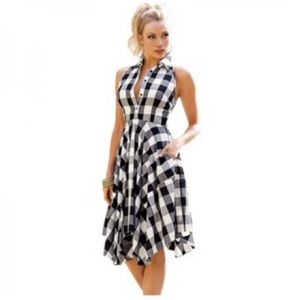 Efinny Checked Sleeveless Shirt Dress